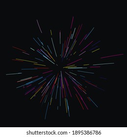 Radiating from the center of thin beams, lines. Dynamic style. Abstract explosion, speed motion lines from the middle, radiating sharp