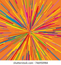 Radiating from the center of thin beams, lines. Vector illustration. Colorful Dynamic style. Abstract explosion, speed motion lines from the middle, radiating sharp
