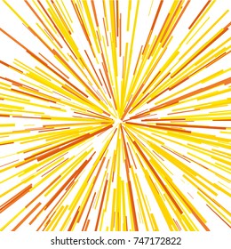 Radiating from the center of thin beams, lines. Vector illustration. Yellow color Dynamic style. Abstract explosion, speed motion lines from the middle, radiating sharp