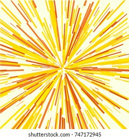 Radiating from the center of thin beams, lines. Vector illustration. Yellow color Dynamic style. Abstract explosion, speed motion lines from the middle, radiating sharp