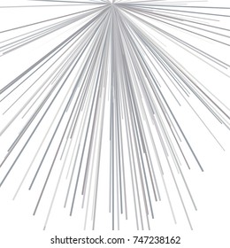 Radiating from the center of thin beams, lines. Vector illustration.  Gray, silver color Dynamic style. Abstract explosion, speed motion lines from the middle, radiating sharp