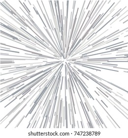 Radiating from the center of thin beams, lines. Vector illustration.  Gray, silver color Dynamic style. Abstract explosion, speed motion lines from the middle, radiating sharp
