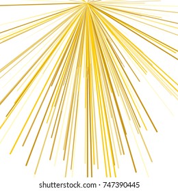 Radiating from the center of thin beams, lines. Vector illustration. Yellow color Dynamic style. Abstract explosion, speed motion lines from the middle, radiating sharp