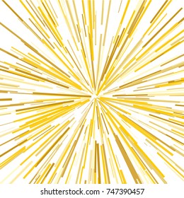 Radiating from the center of thin beams, lines. Vector illustration. Yellow color Dynamic style. Abstract explosion, speed motion lines from the middle, radiating sharp