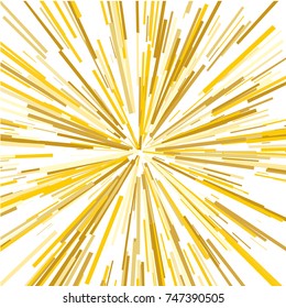 Radiating from the center of thin beams, lines. Vector illustration. Yellow color Dynamic style. Abstract explosion, speed motion lines from the middle, radiating sharp