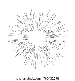 Radiating from the center of thin beams, lines. Vector illustration. Icon black on white. Design element for logo, signs. Dynamic style. Abstract explosion, speed motion lines from the middle, 