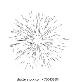 Radiating from the center of thin beams, lines. Vector illustration. Icon black on white. Design element for logo, signs. Dynamic style. Abstract explosion, speed motion lines from the middle, 