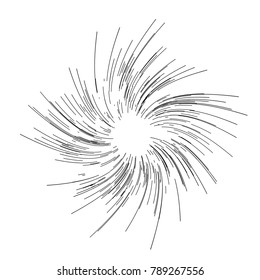 Radiating from the center of thin beams, lines. Vector illustration. Icon black on white. Design element for logo, signs. Dynamic style. Abstract explosion, speed motion lines from the middle, radiati
