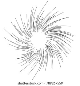 Radiating from the center of thin beams, lines. Vector illustration. Icon black on white. Design element for logo, signs. Dynamic style. Abstract explosion, speed motion lines from the middle, radiati