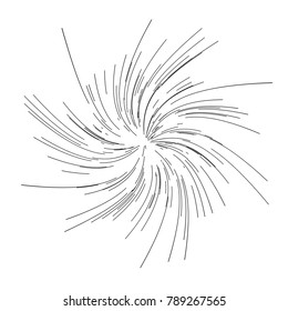 Radiating from the center of thin beams, lines. Vector illustration. Icon black on white. Design element for logo, signs. Dynamic style. Abstract explosion, speed motion lines from the middle, radiati
