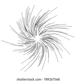 Radiating from the center of thin beams, lines. Vector illustration. Icon black on white. Design element for logo, signs. Dynamic style. Abstract explosion, speed motion lines from the middle, radiati
