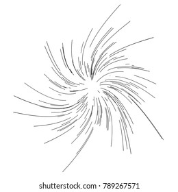 Radiating from the center of thin beams, lines. Vector illustration. Icon black on white. Design element for logo, signs. Dynamic style. Abstract explosion, speed motion lines from the middle, radiati