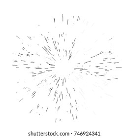 Radiating from the center of thinbeams, lines. Vector illustration. Icon black on white. Design element  Dynamic style. Abstract explosion, speed motion lines from the middle, radiating sharp