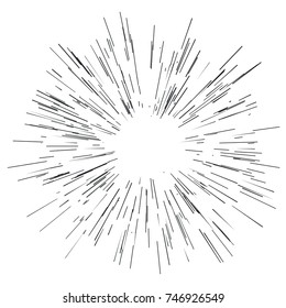 Radiating from the center of thinbeams, lines. Vector illustration. Icon black on white. Design element  Dynamic style. Abstract explosion, speed motion lines from the middle, radiating sharp 