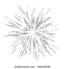Radiating from the center of thinbeams, lines. Vector illustration. Icon black on white. Design element  Dynamic style. Abstract explosion, speed motion lines from the middle, radiating sharp