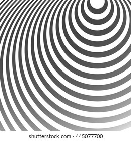 Radiating circles pattern. Creative monochrome background in square format. Ovals, ellipses in radial fashion. Radiation background.