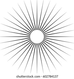 Radiating circular lines abstract monochrome symbol on white. (Can be used as a symbol or background)