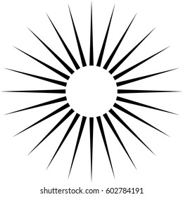 Radiating circular lines abstract monochrome symbol on white. (Can be used as a symbol or background)