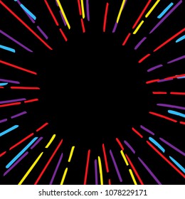 Radiating colorfulfrom the center of thin beams, lines. Vector illustration. Design element for logo, Star burst sunshine