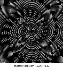 Radiating concentric circle op art backdrop. Optical illusion abstract vector background.