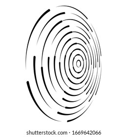 Radiatorische, konzentrische Kreise abstrakte monochrome Vektorillustration-Grafik. Vektorillustration-Illustration zum Design Ihrer Website und zum Drucken
