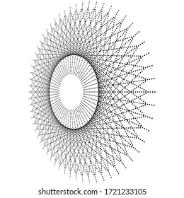 Radiatorische, konzentrische Kreise abstrakte monochrome Spirographie. Vektorgrafik für die Gestaltung Ihrer Website und den Druck