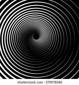 Radiating, concentric circles abstract monochrome vector graphic