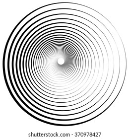 Radiating, concentric circles abstract monochrome vector graphic
