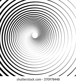 Radiating, concentric circles abstract monochrome vector graphic