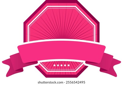 Radiating confidence and quality, a pink octagonal label featuring a ribbon and five stars captures attention, making it ideal for branding and promotional materials
