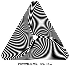 Radiating contour triangle isolated on white. abstract monochrome, geometric graphic