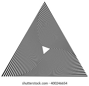 Radiating contour triangle isolated on white. abstract monochrome, geometric graphic