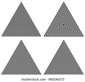 Radiating contour triangles. set of 4 versions. abstract monochrome, geometric graphic
