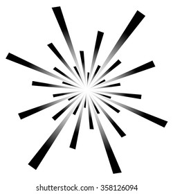 Radiating, converging lines. Abstract monochrome vector element. Irregular radial lines.