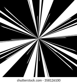 Radiating, converging lines. Abstract monochrome vector element. Irregular radial lines.