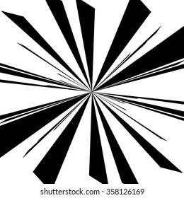 Radiating, converging lines. Abstract monochrome vector element. Irregular radial lines.