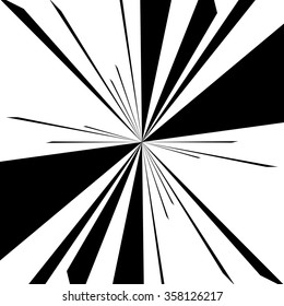 Radiating, converging lines. Abstract monochrome vector element. Irregular radial lines.