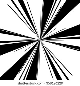 Radiating, converging lines. Abstract monochrome vector element. Irregular radial lines.