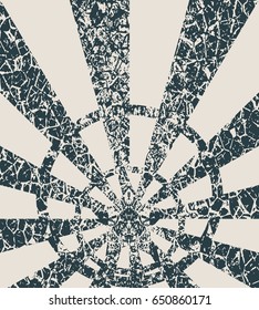 Radiating, converging lines, rays background. Known as star burst, sunburst background. Vector illustration. Grunge cracked texture