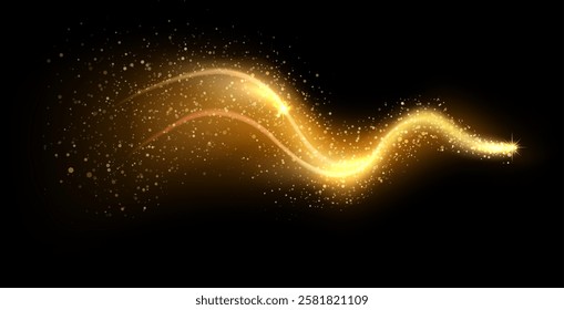 Radiating golden light with sparkling particles creates a magical and elegant wave, enhancing luxury designs and adding a festive touch to celebrations and special occasions