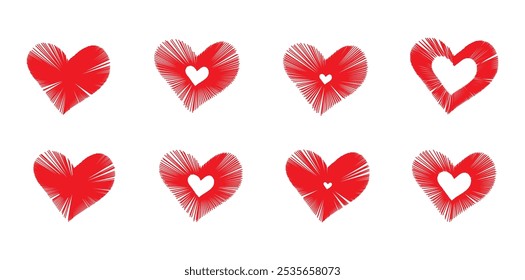 Radiating Heart Designs, Red Heart Burst with Bold Lines Expressing Passion and Energy in Modern Abstract Art