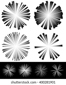 Radiating irregular beams, rays. Converging lines design elements.