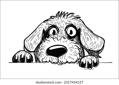 Radiating irresistible charm, the whimsical Doodle dog's head playfully peeks in this EPS file. With intricate details and a hint of mischief, this artwork brings joy and personality to any design pro