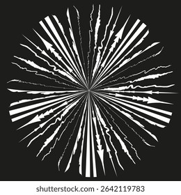 Radiating light rays. Circular sun shape. Abstract vector burst. Bright beam explosion.