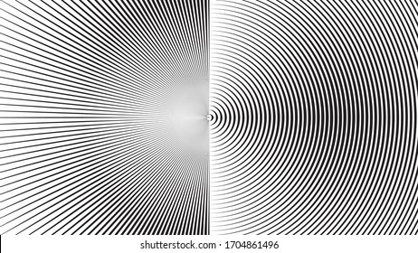 Radiating lines in circle form . Vector technology striped background illustration.