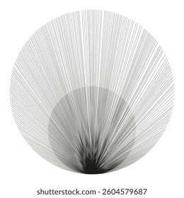 Radiating lines icon. Abstract burst shape. Converging perspective pattern. Black white contrast.