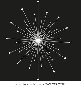 Radiating lines symbol. White burst graphic. Star shape vector. Black background icon.