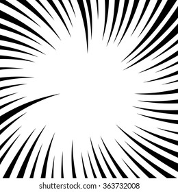 Radiating lines with twirl, rotation effect. Abstract vector background.