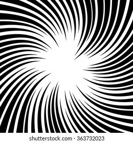 Radiating lines with twirl, rotation effect. Abstract vector background.