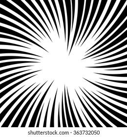 Radiating lines with twirl, rotation effect. Abstract vector background.